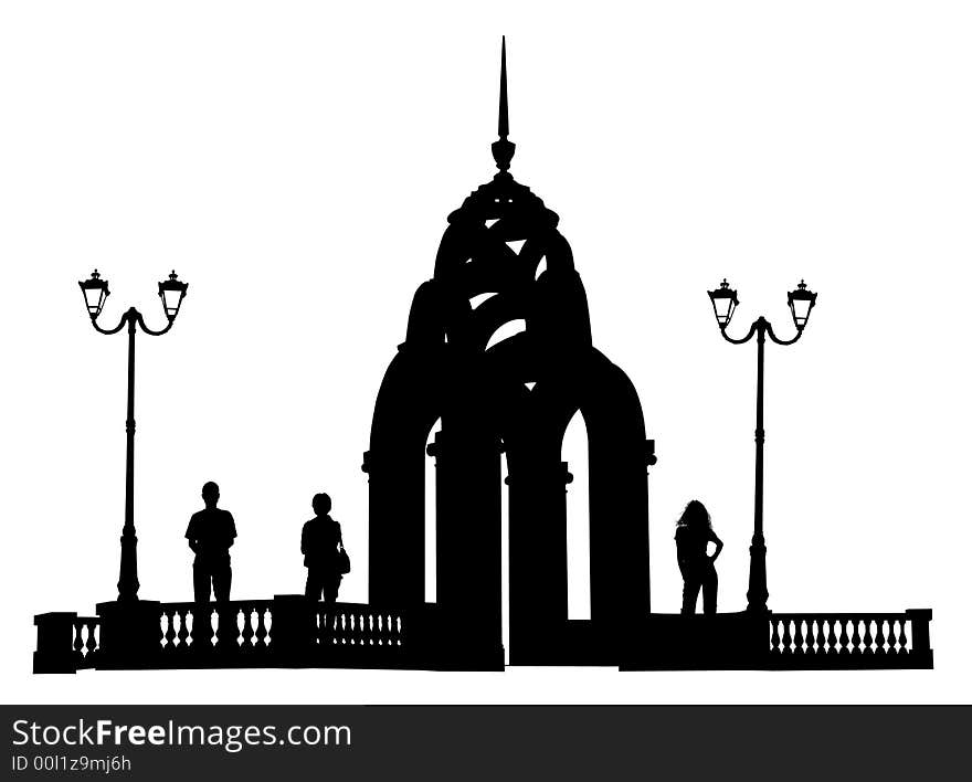 Vector silhouettes man, women and lamppost, illustration. ALL OBJECT ISOLATED