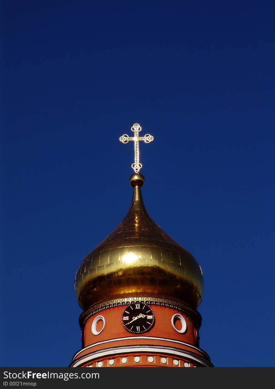 Church dome on a background dark blue sky. Church dome on a background dark blue sky