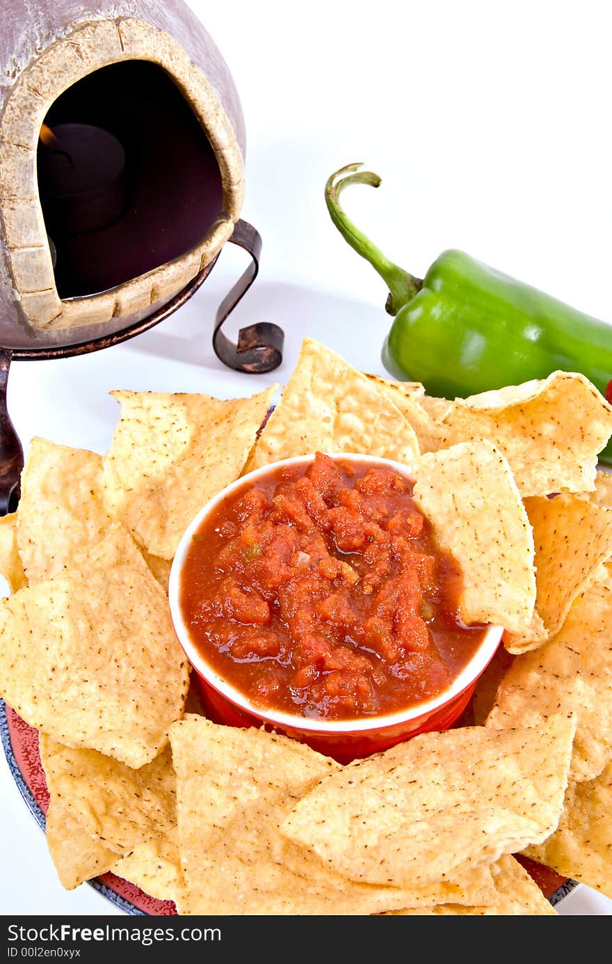 Closeup Chips, Salsa, Oven