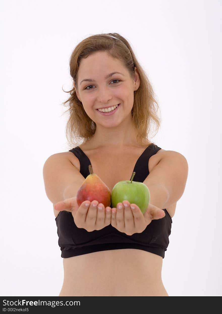 Fitness girl with fruits