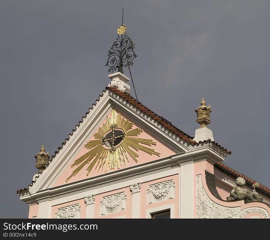 Gable of an old baroque house in the centre of Prague. Gable of an old baroque house in the centre of Prague