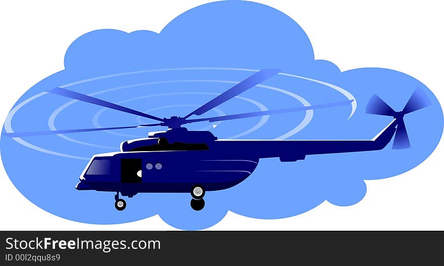 Helicopter flying in the blue sky