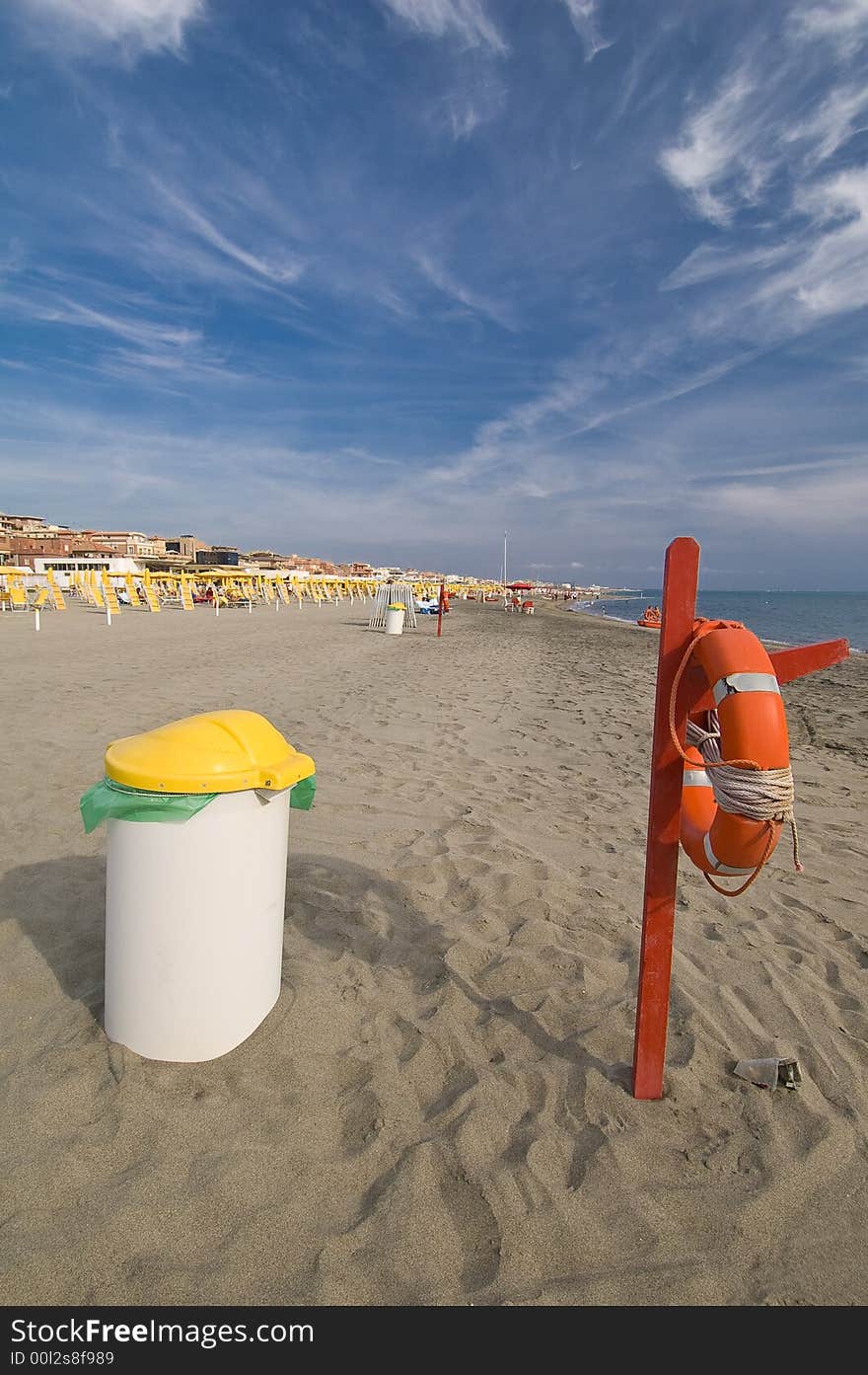 Life buoy and big trash can. Life buoy and big trash can