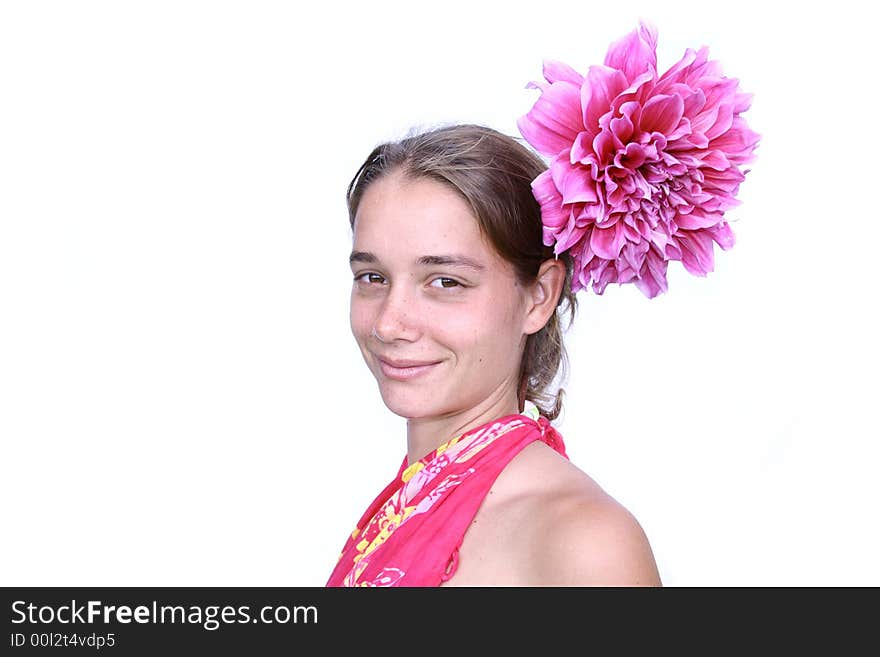 Young woman with flower in hair