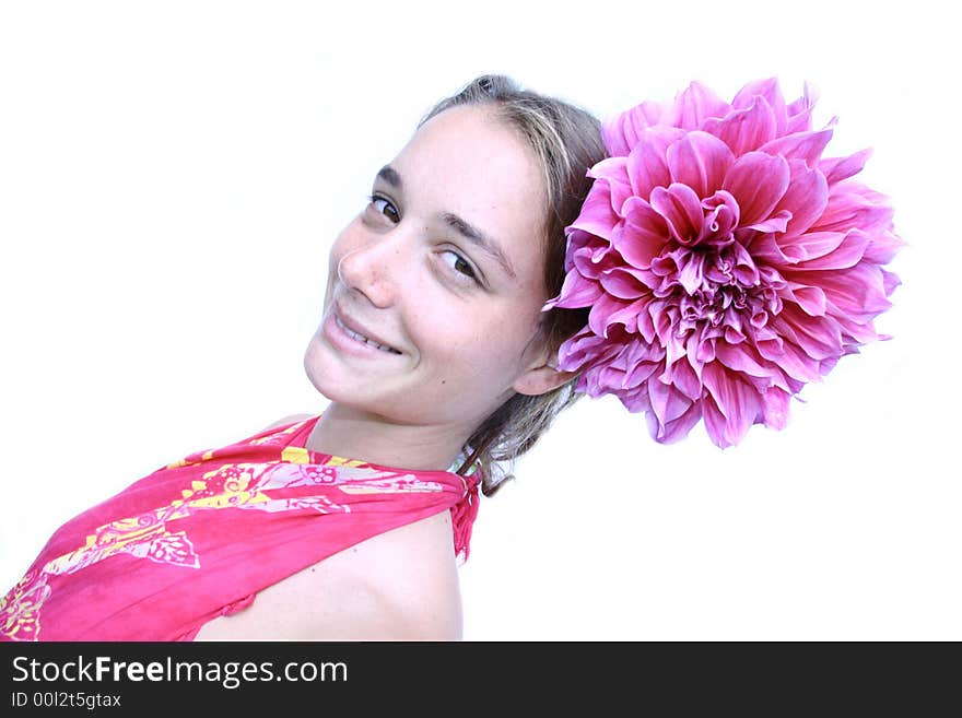 Young woman with flower in hair