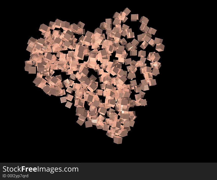 A unique valentine s Day heart created using pink cubic particles, isolated on a black background. A unique valentine s Day heart created using pink cubic particles, isolated on a black background.