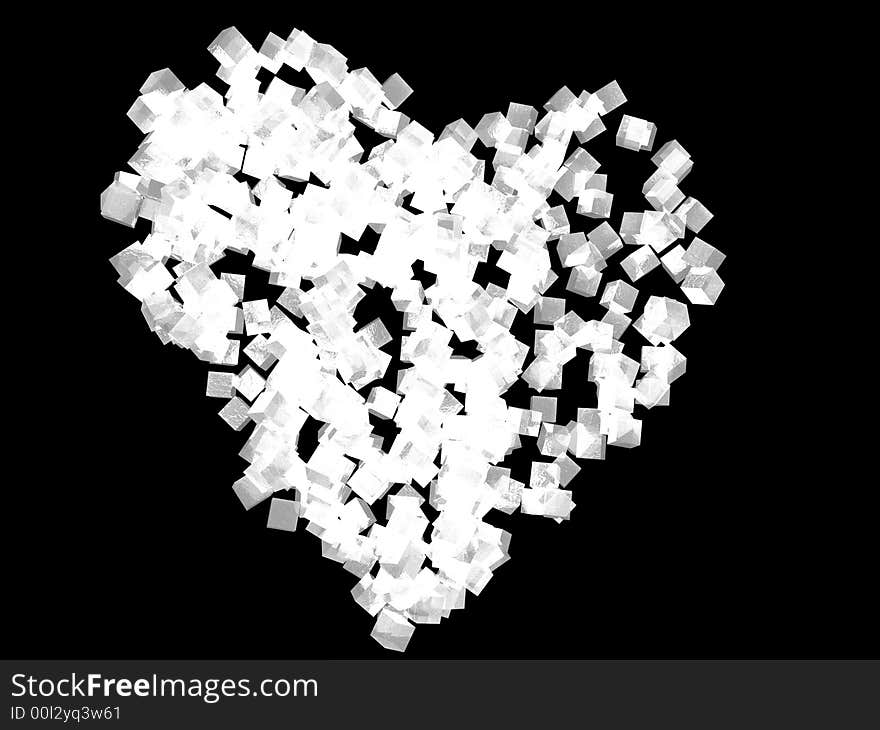 A unique valentine s Day heart created using white cubic particles, isolated on a black background. A unique valentine s Day heart created using white cubic particles, isolated on a black background.