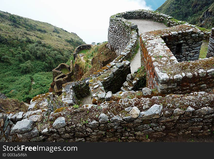 Inca Ruins along the Inca Trail in the Andes Mountains