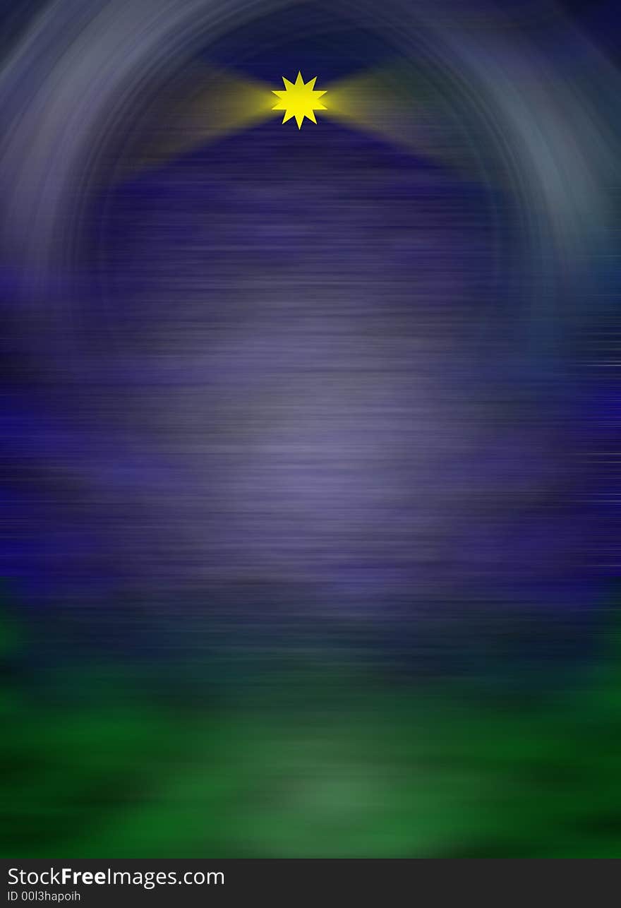 A frame with blurred sky and bottom and a star in the moddle of the top. A frame with blurred sky and bottom and a star in the moddle of the top