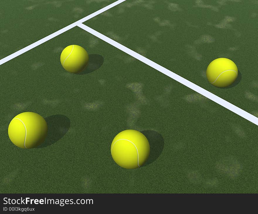 Tennis balls of yellow on a juicy green grass