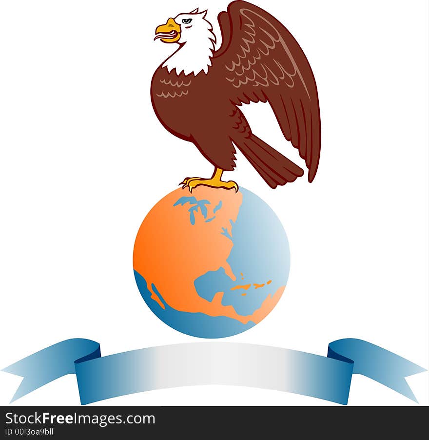 Bald eagle standing on globe