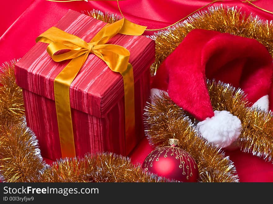 Christmas decoration on the color tinsel background