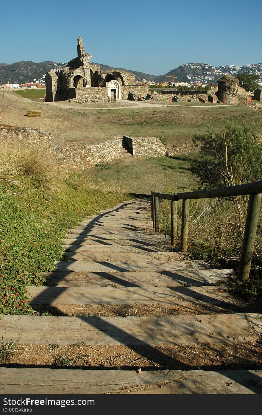 Stairs and ruins of a church in roses spain. Stairs and ruins of a church in roses spain