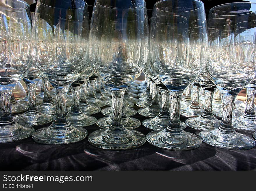 Wineglasses on the table sparkling clean and ready for party