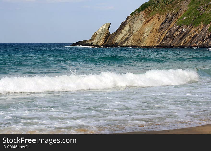 Tropical beach landscape, montain and ocean