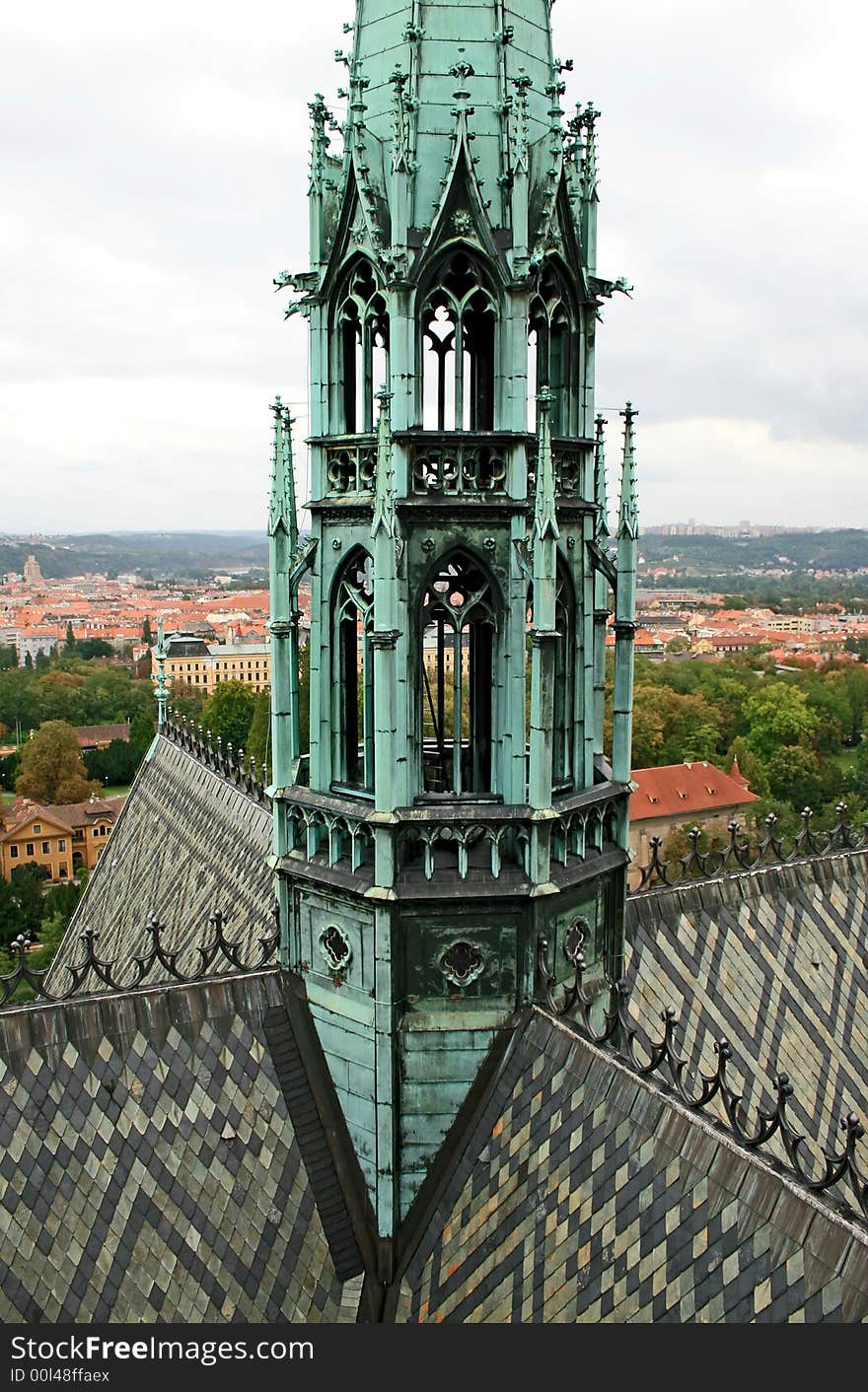 The aerial view of Prague City from the Top of the Cathedral of St Vitus in Prague Castle