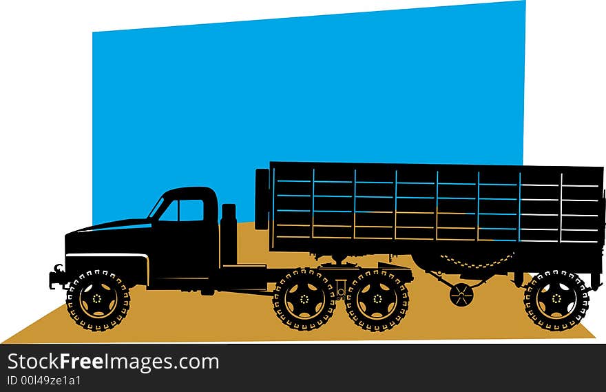 Illustration , Silhouette of Heavy Goods Vehicle on blue back ground