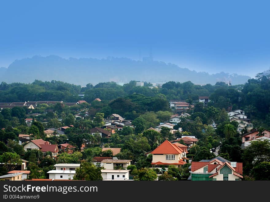 Housing Estate And Mountain