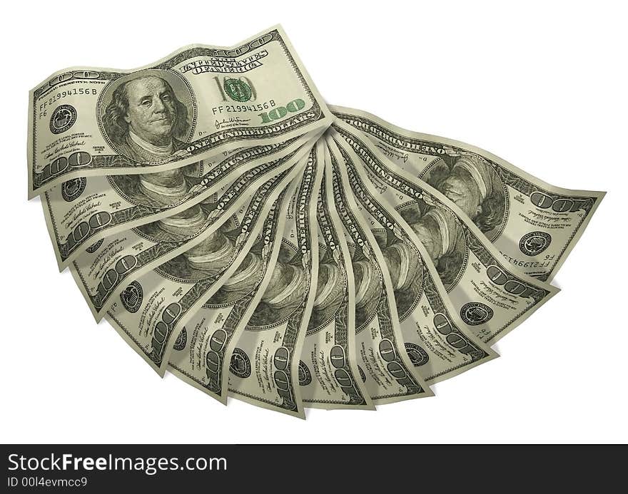 1100 dollars with shadow isolated on white background. 1100 dollars with shadow isolated on white background