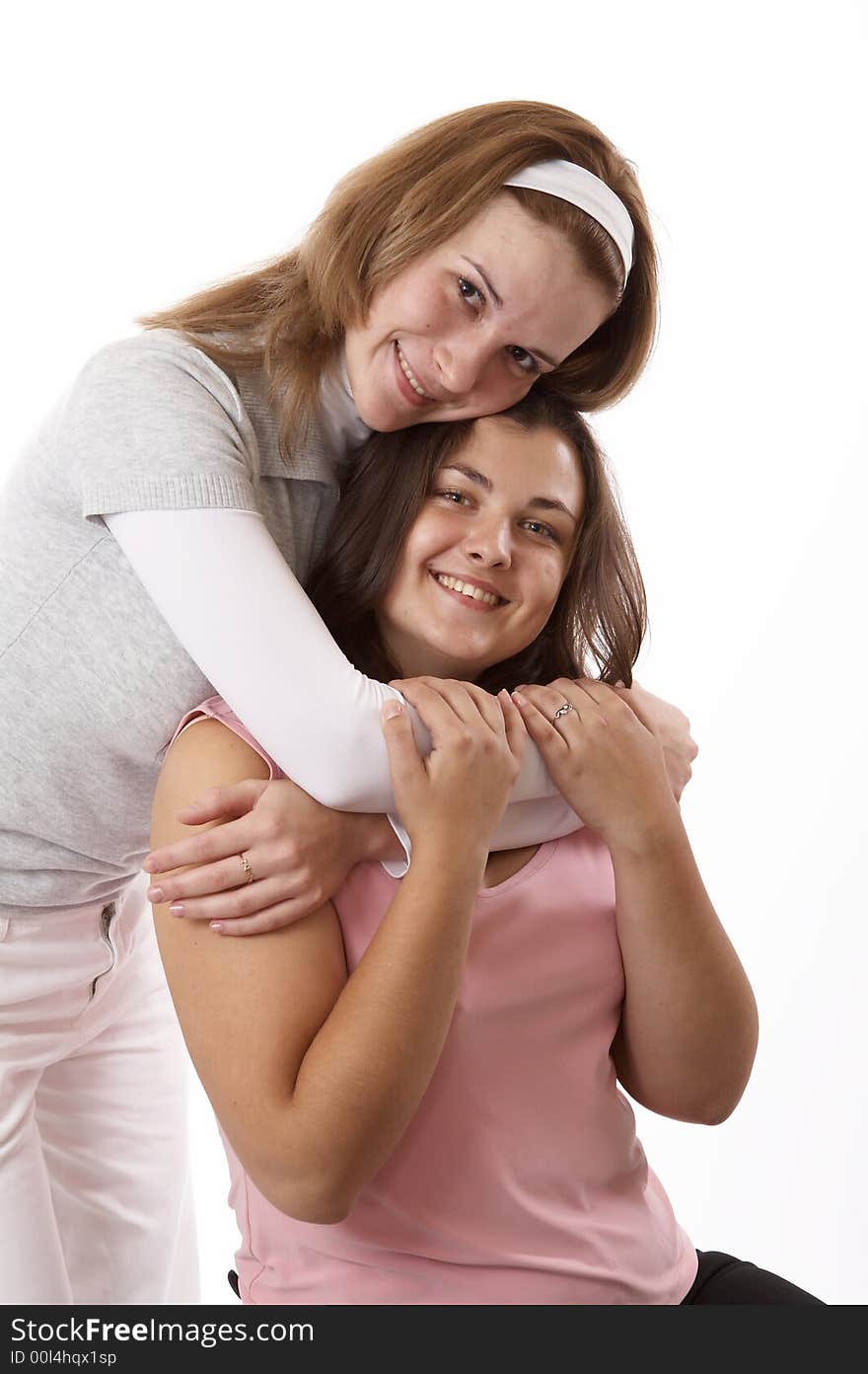 Two female friens hugging