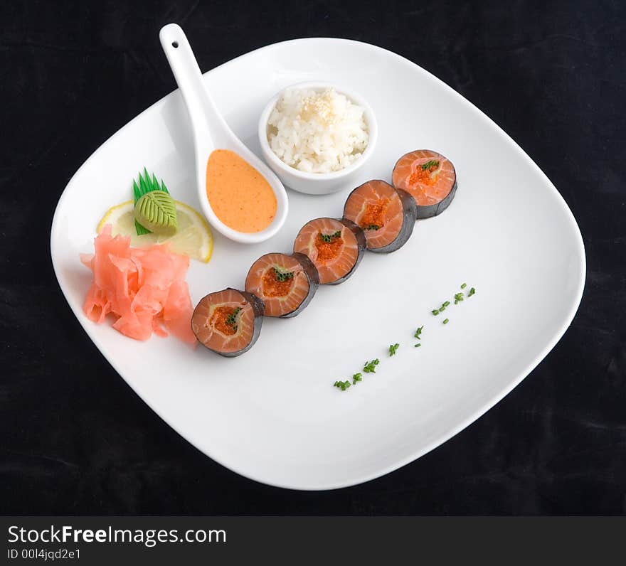 Rolls salmon (isolated in black)