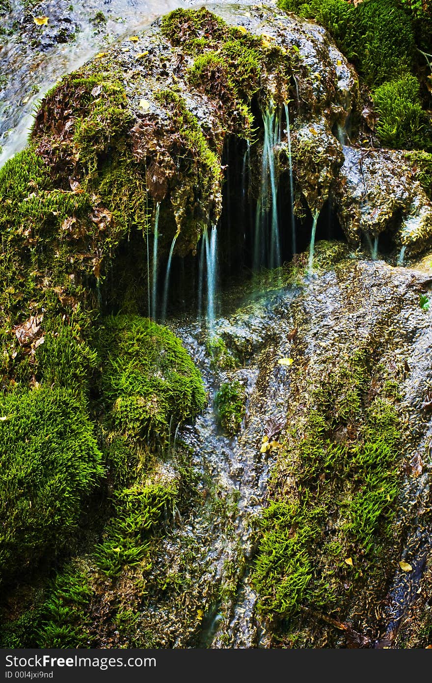 The beautiful waterfall in forest, spring,  long exposure