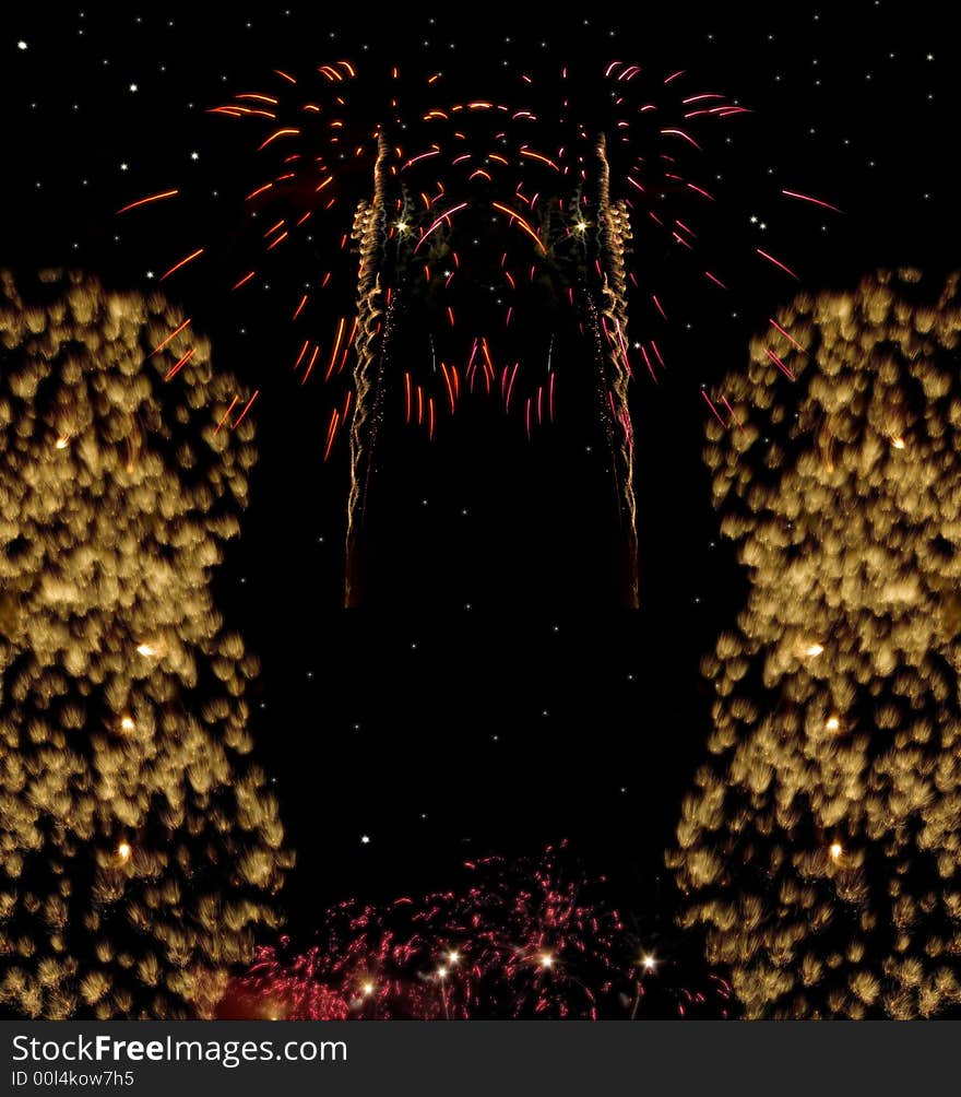 Composed from 4 fireworks. Frame from fireworks. Composed from 4 fireworks. Frame from fireworks