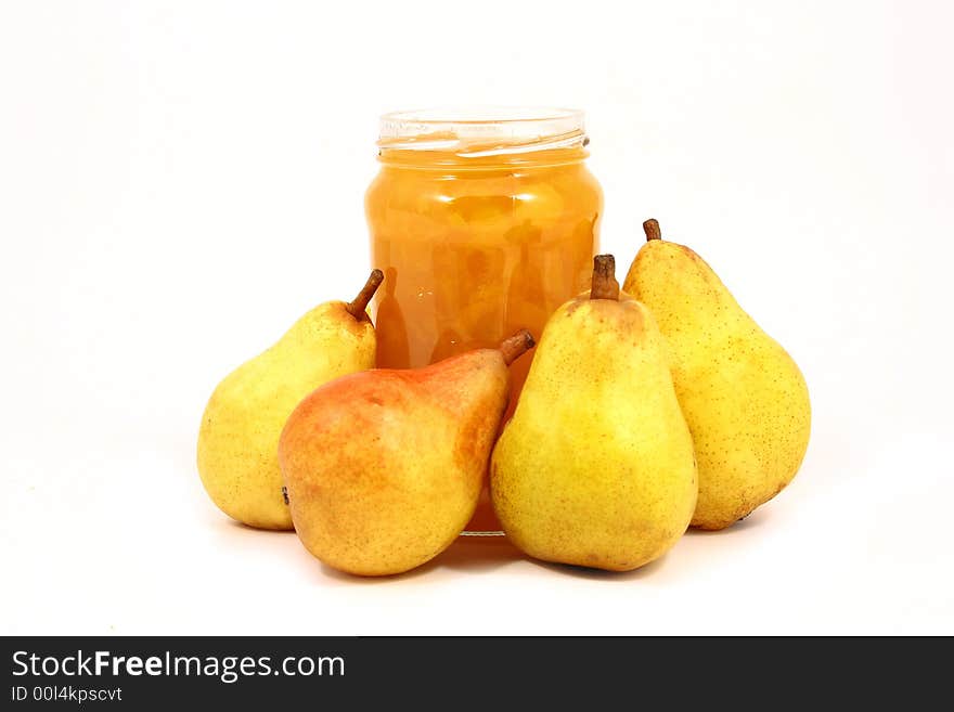 Pears on a white background-jam peach. Pears on a white background-jam peach