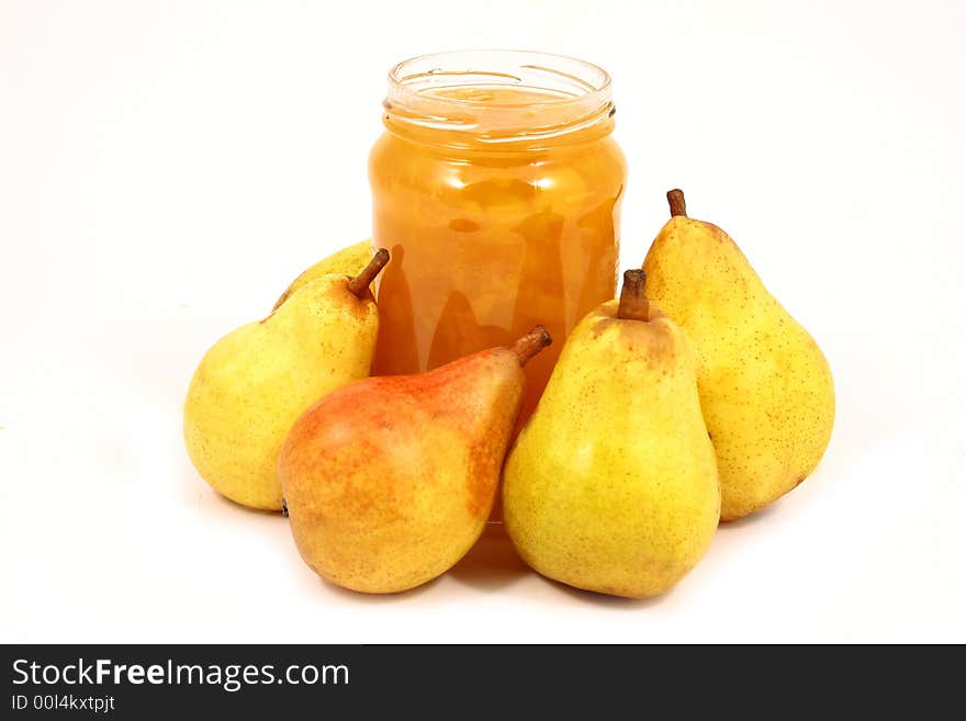 Pears on a white background-jam peach. Pears on a white background-jam peach