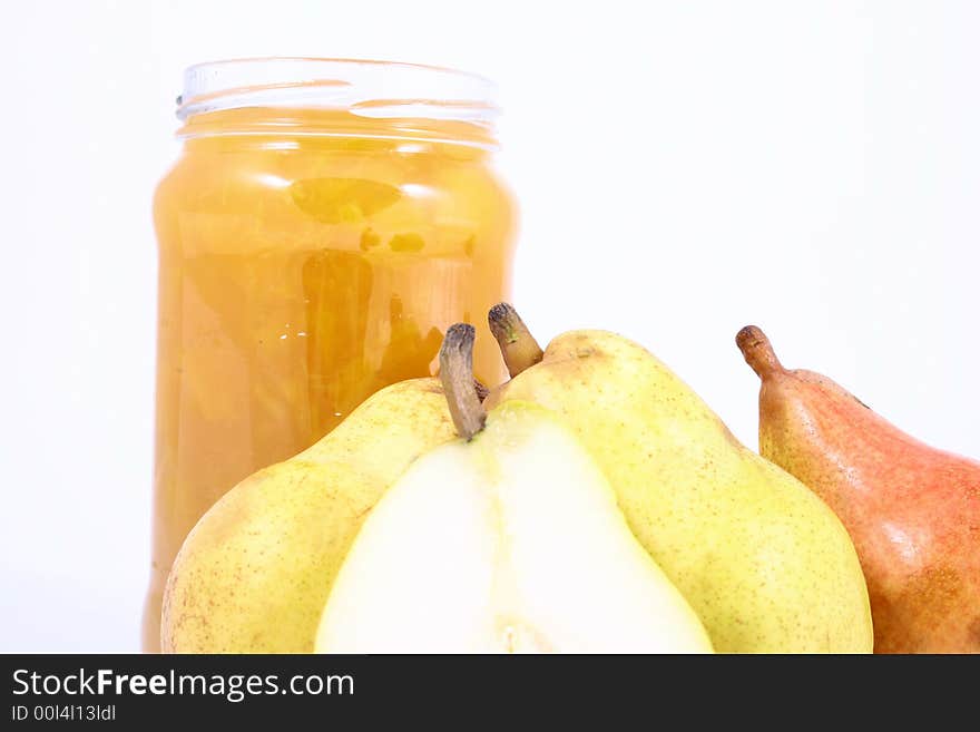 Pears on a white background-jam peach. Pears on a white background-jam peach