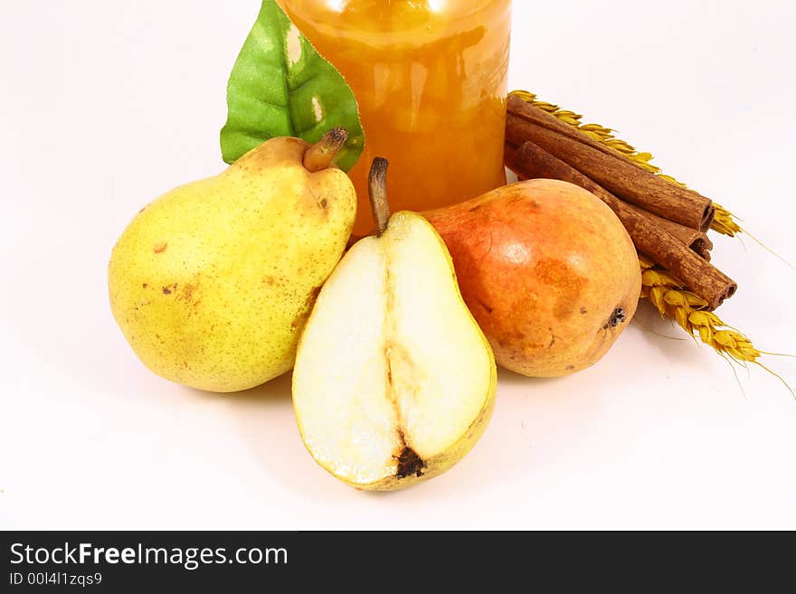 Pears on a white background-jam peach. Pears on a white background-jam peach