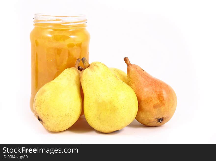 Pears on a white background-jam peach. Pears on a white background-jam peach