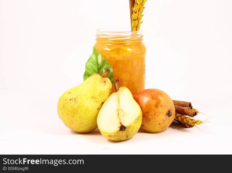 Pears on a white background-jam peach. Pears on a white background-jam peach