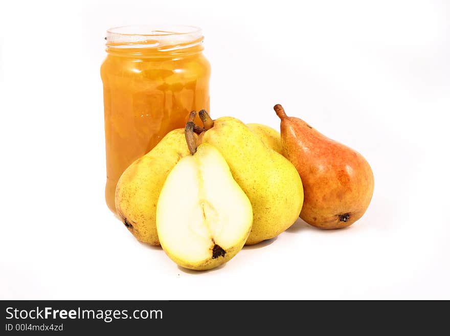 Pears on a white background-jam peach. Pears on a white background-jam peach