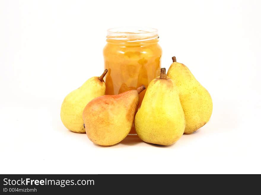 Pears on a white background-jam peach. Pears on a white background-jam peach