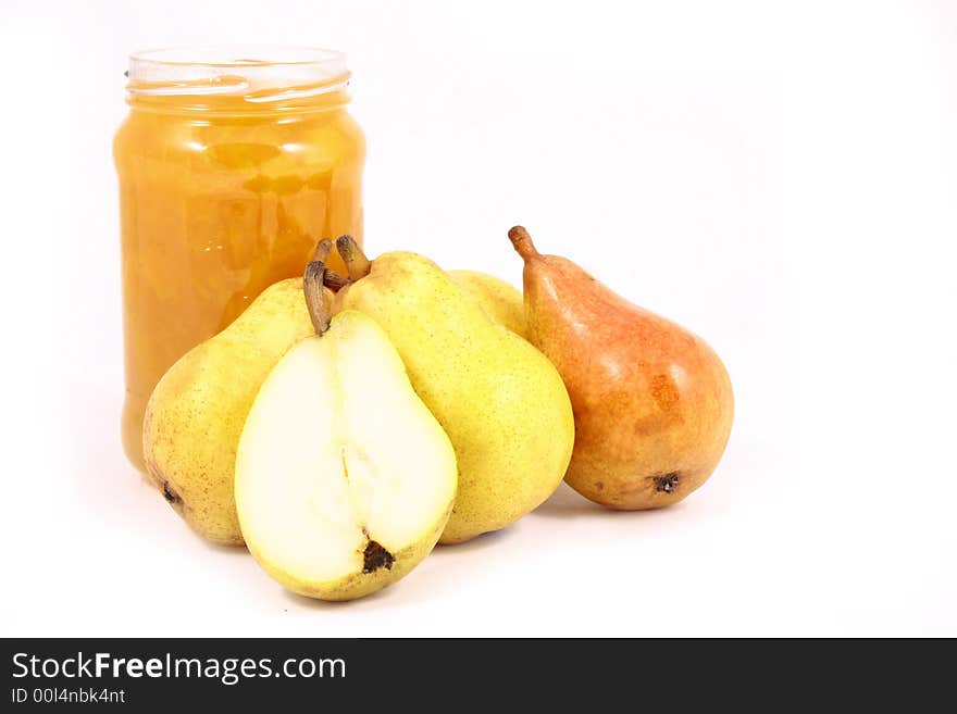 Pears on a white background-jam peach. Pears on a white background-jam peach