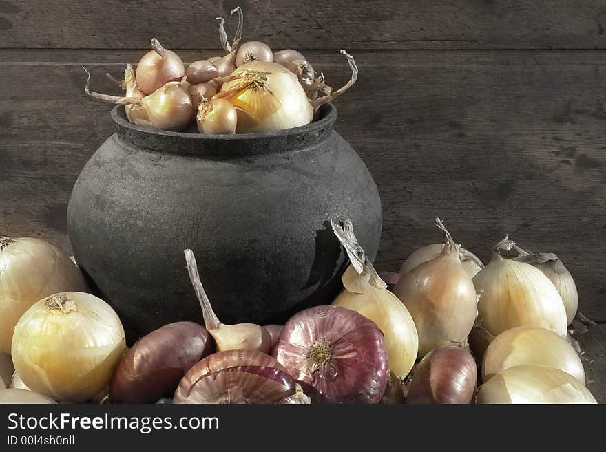 Onions on a black background