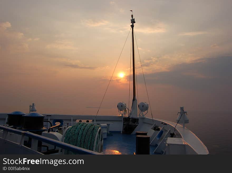 Sea sunset at the ship