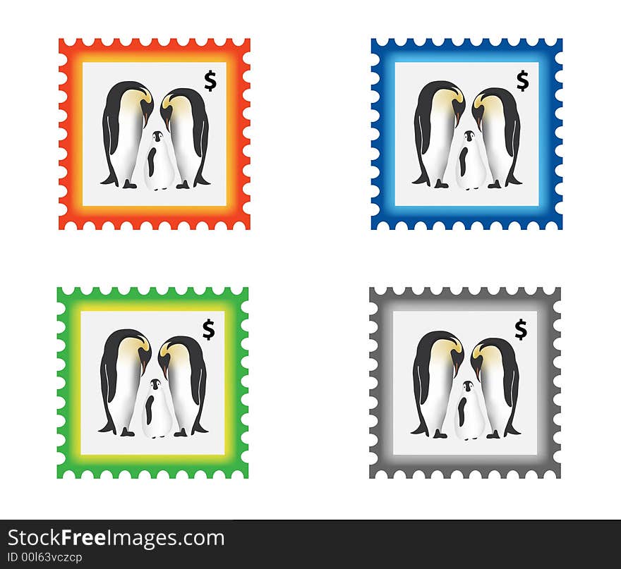 Illustration of stamp with penguins