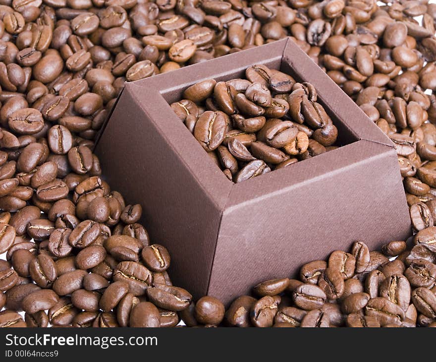 Coffee beans in the brown box