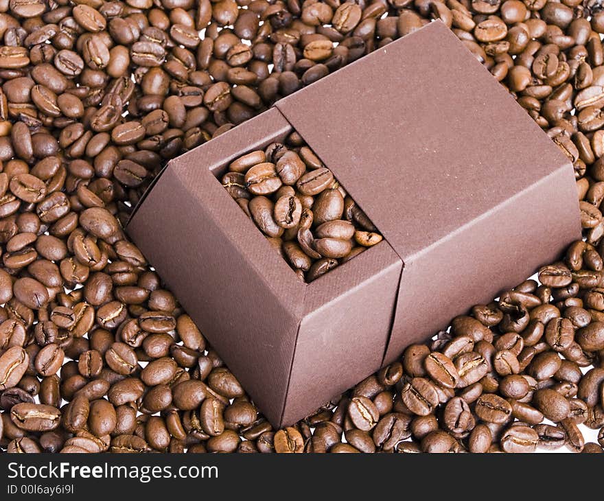 Coffee beans in the brown box