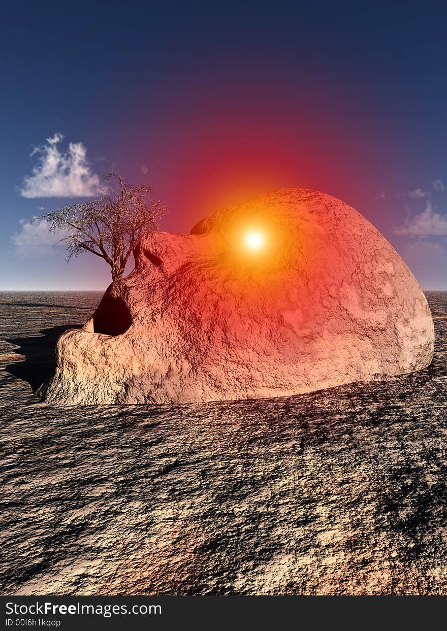 A conceptual image of a unhappy stone head coming out of the ground in a barren unfertile landscape. A conceptual image of a unhappy stone head coming out of the ground in a barren unfertile landscape.