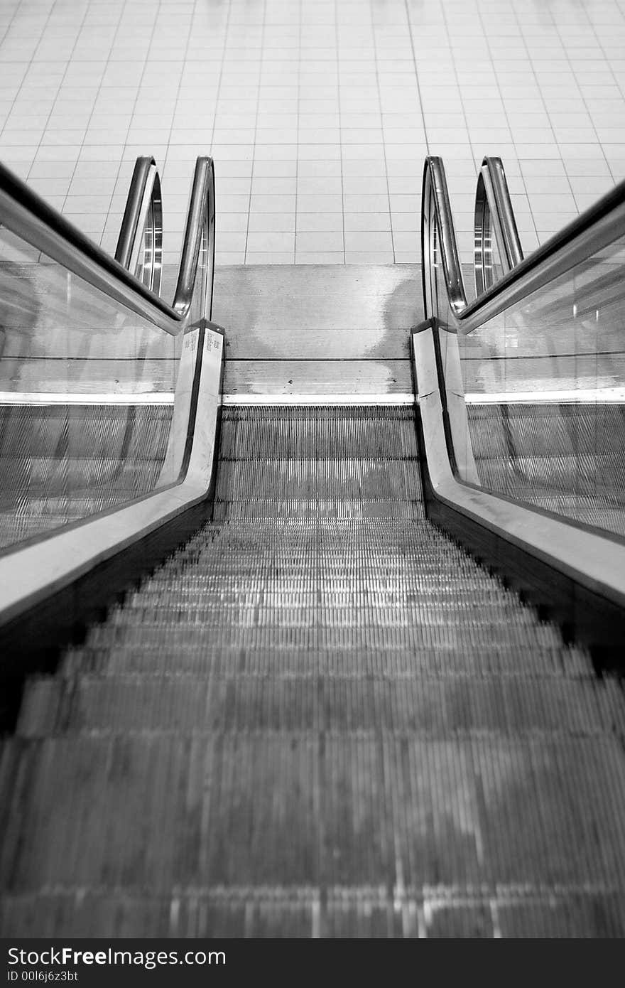 Elevator stairs viewed from above in black and white. Elevator stairs viewed from above in black and white