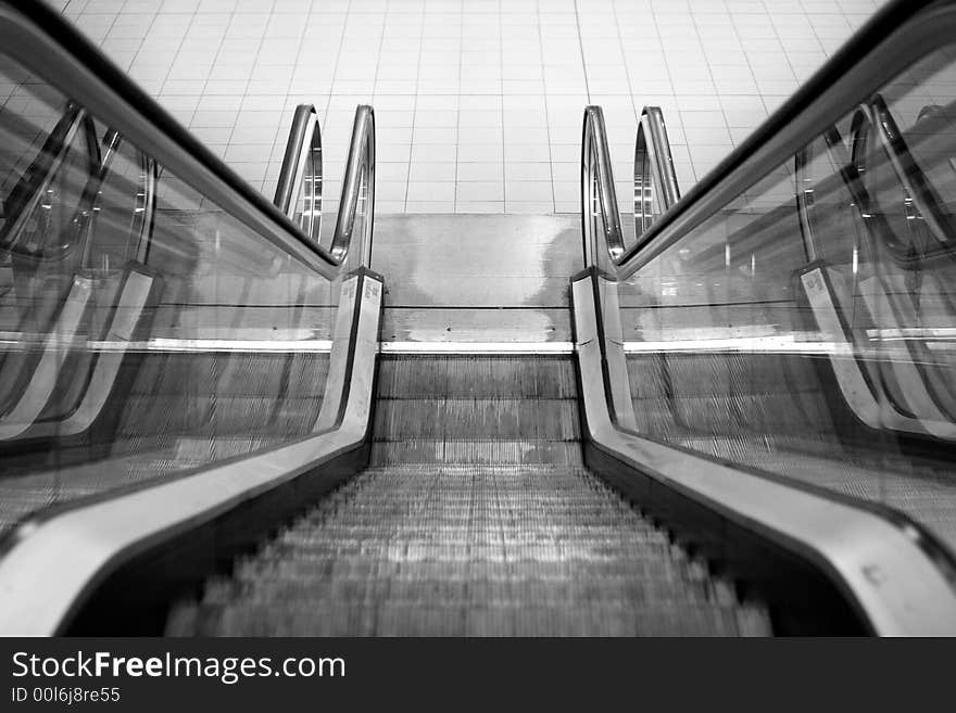 Elevator stairs viewed from above in black and white. Elevator stairs viewed from above in black and white