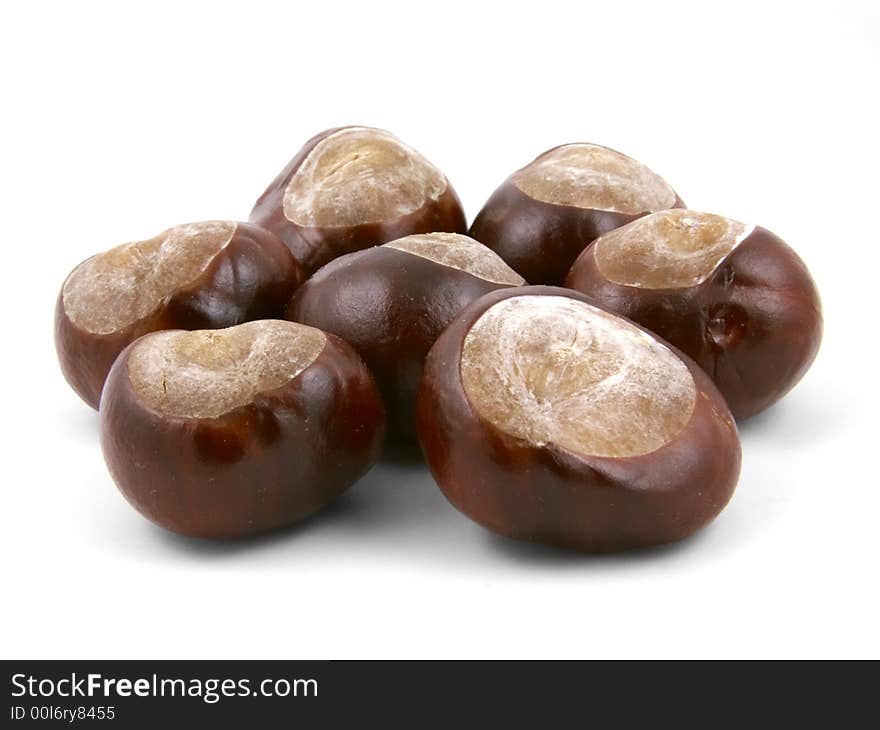 Bunch of chestnuts. Isolated on white. Bunch of chestnuts. Isolated on white.