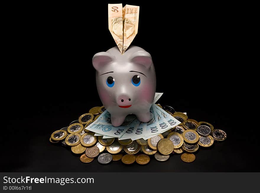 Piggy Bank with money and coins