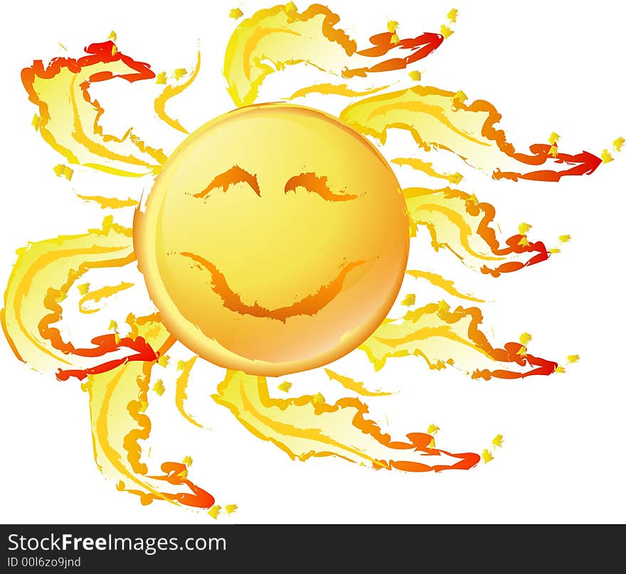 Smiling sun with wild flames, vector illustration. Smiling sun with wild flames, vector illustration