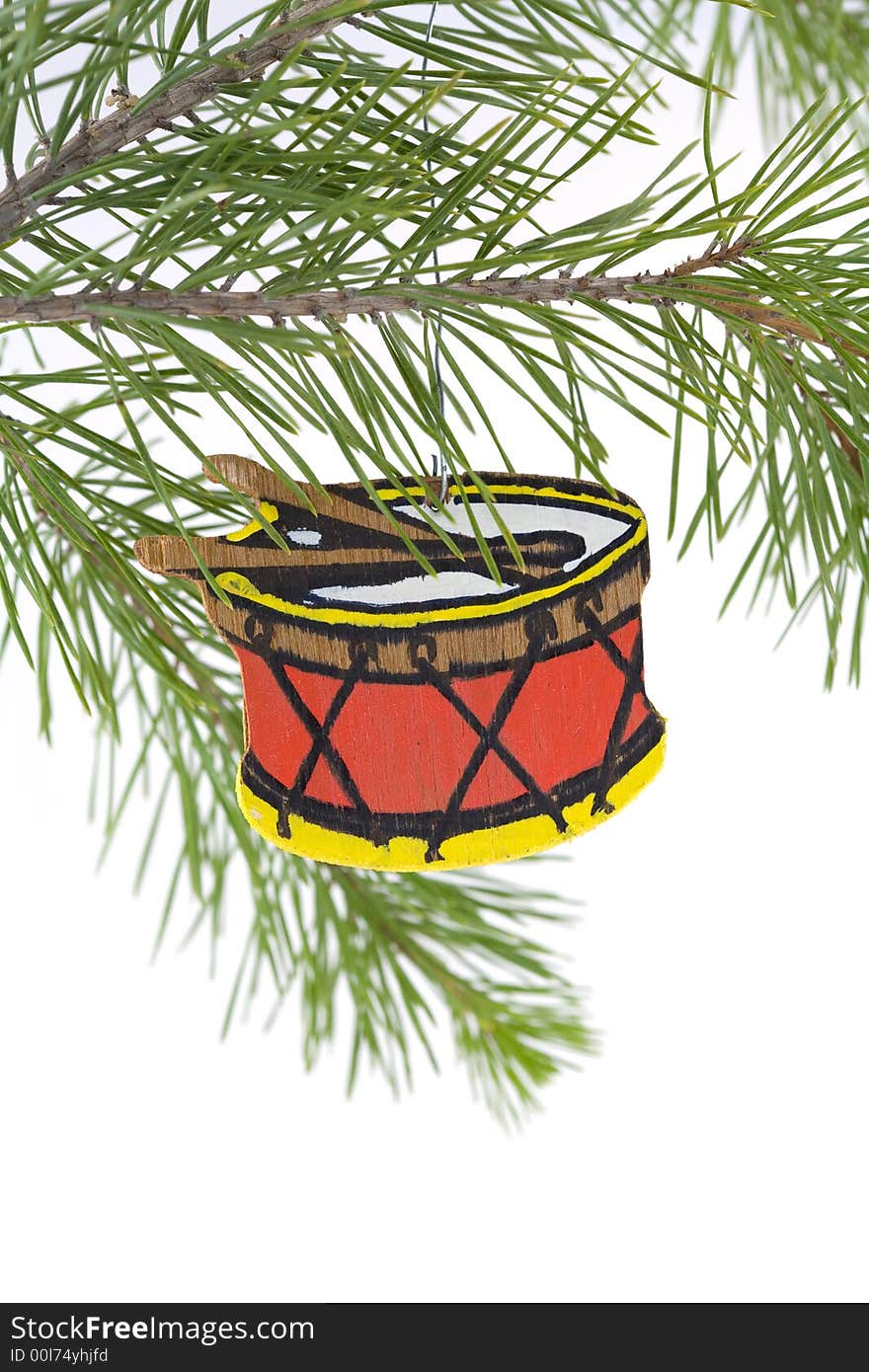 Hand painted wooden drum christmas tree ornament. Hand painted wooden drum christmas tree ornament