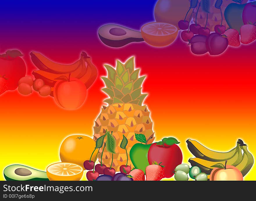 Lots of various fresh fruits isolated on color ground. Lots of various fresh fruits isolated on color ground