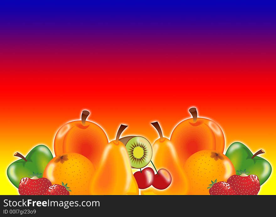 Lots of various fresh fruits isolated on color ground. Lots of various fresh fruits isolated on color ground